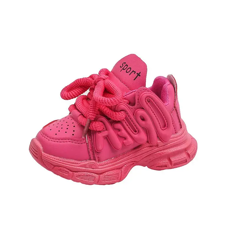 Kids Chunky Sneakers Pink White School Playwear