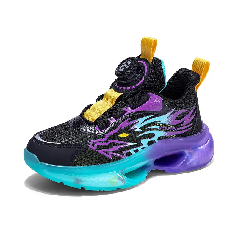 Kids Flame Glowing Sneakers Purple Teal