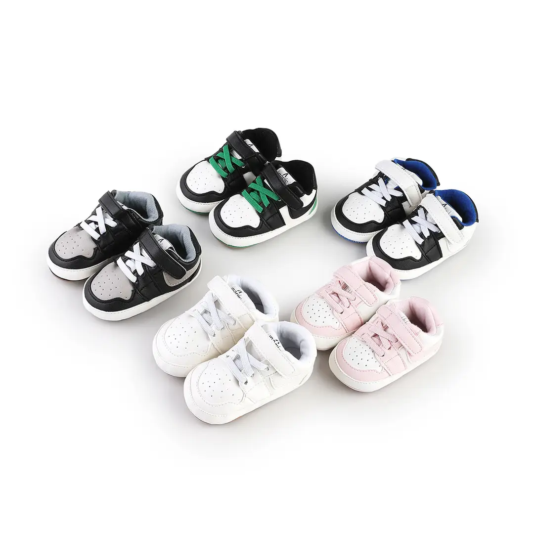 Baby Slippers White Pink Black Velcro Strap Comfortable