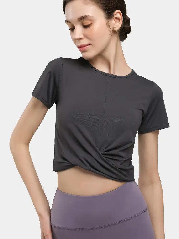 Women Cross Waist Sports T-Shirt Breathable Yoga Top