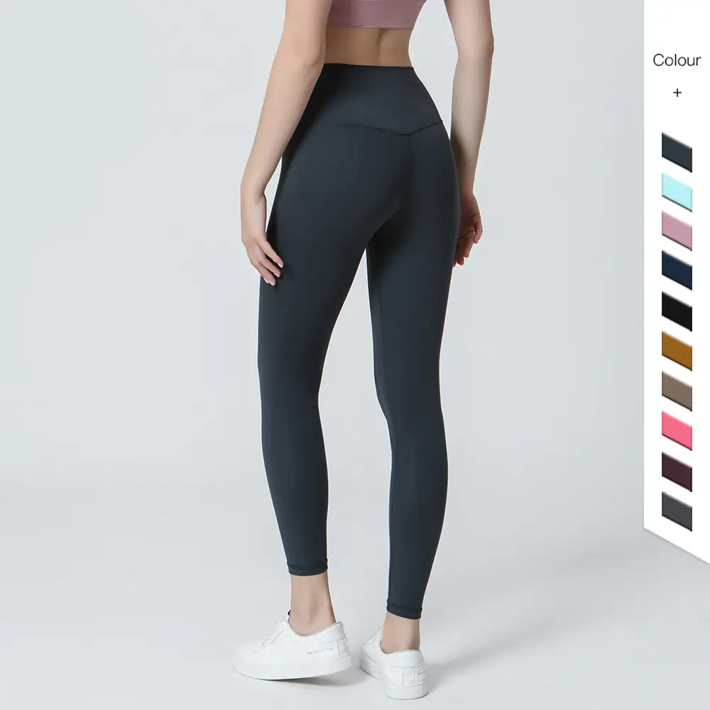 Women High Waist Yoga Pants Nylon Bare Skin Effect Black