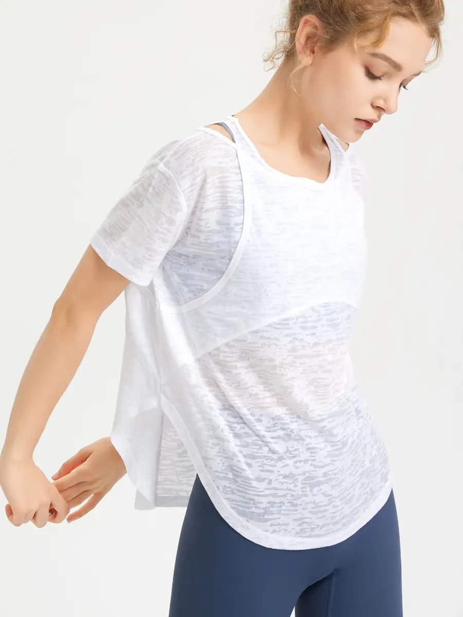 Women Loose Breathable Fake Two-piece Yoga T-Shirt