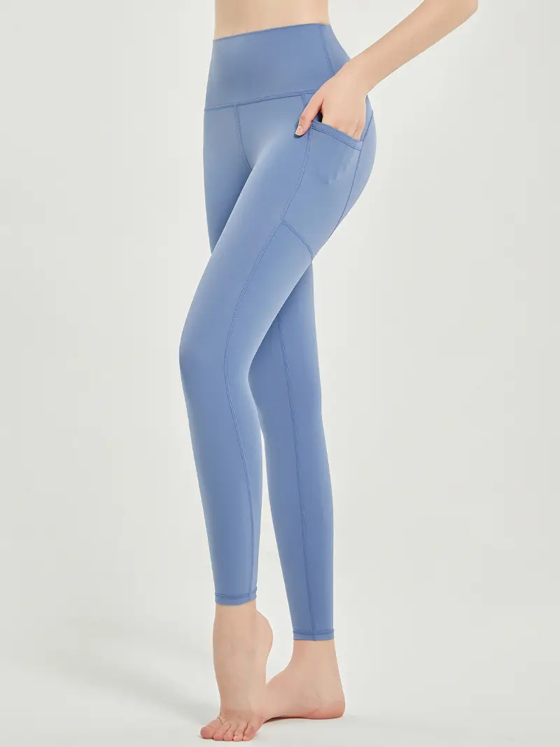 Women High Waist Yoga Pants Naked Peach Bilateral Pocket