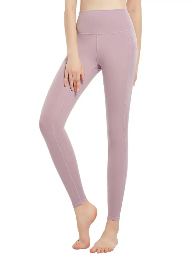 Women High-Waist Yoga Pants with Pockets Peach