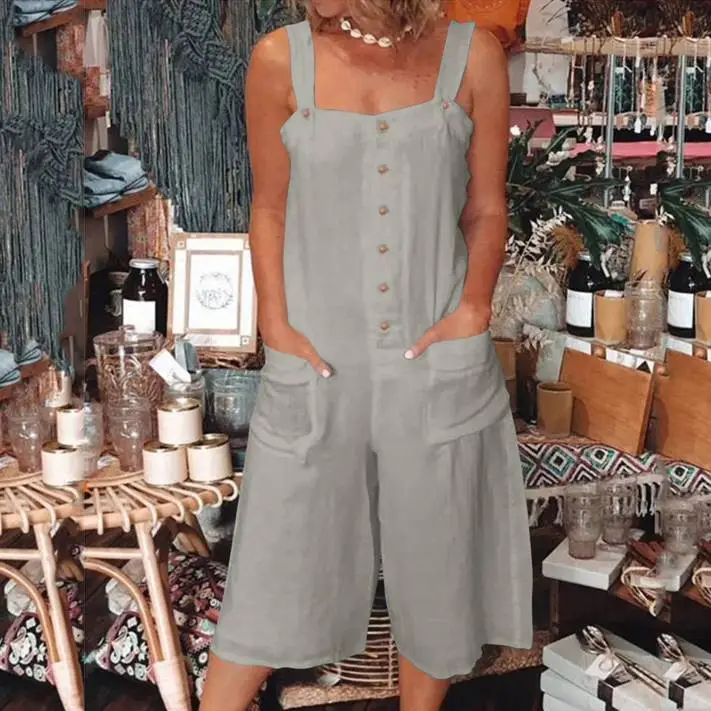 White Cotton Casual Strap Jumpsuit for Women
