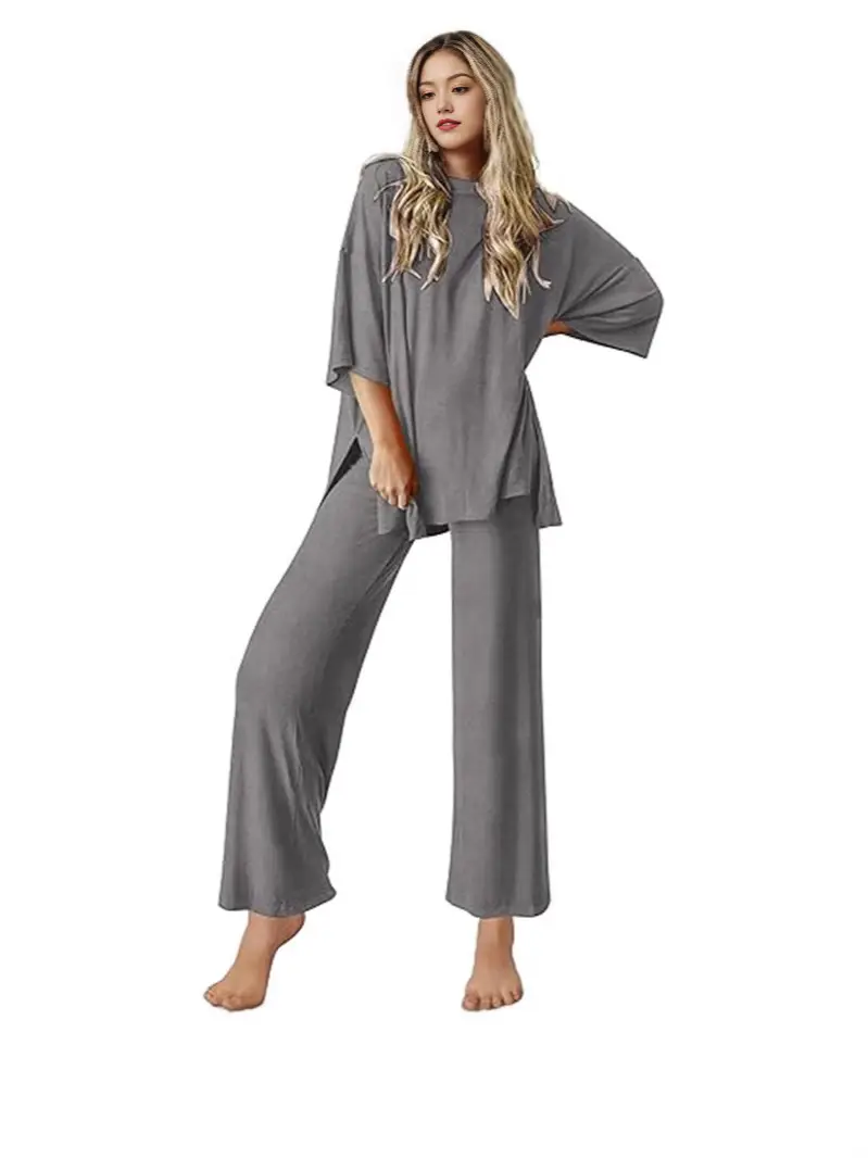 Pink Loose Women's Sleepwear Set with Short Sleeves