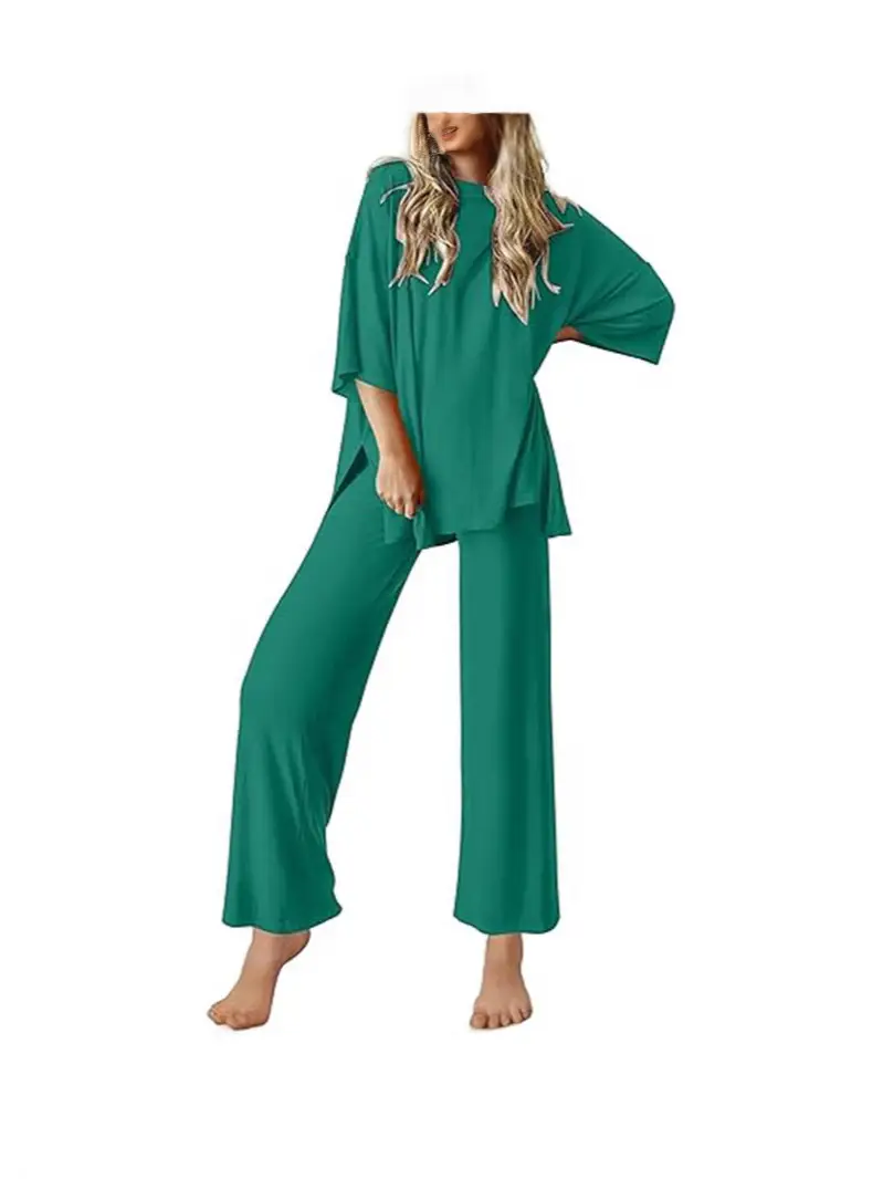 Pink Loose Women's Sleepwear Set with Short Sleeves