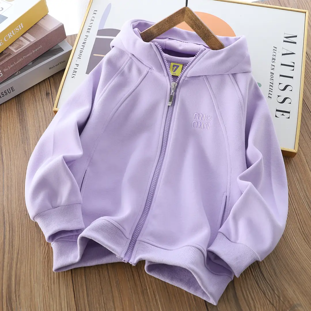 Kids Zip-Up Hoodie Purple Green White Cotton