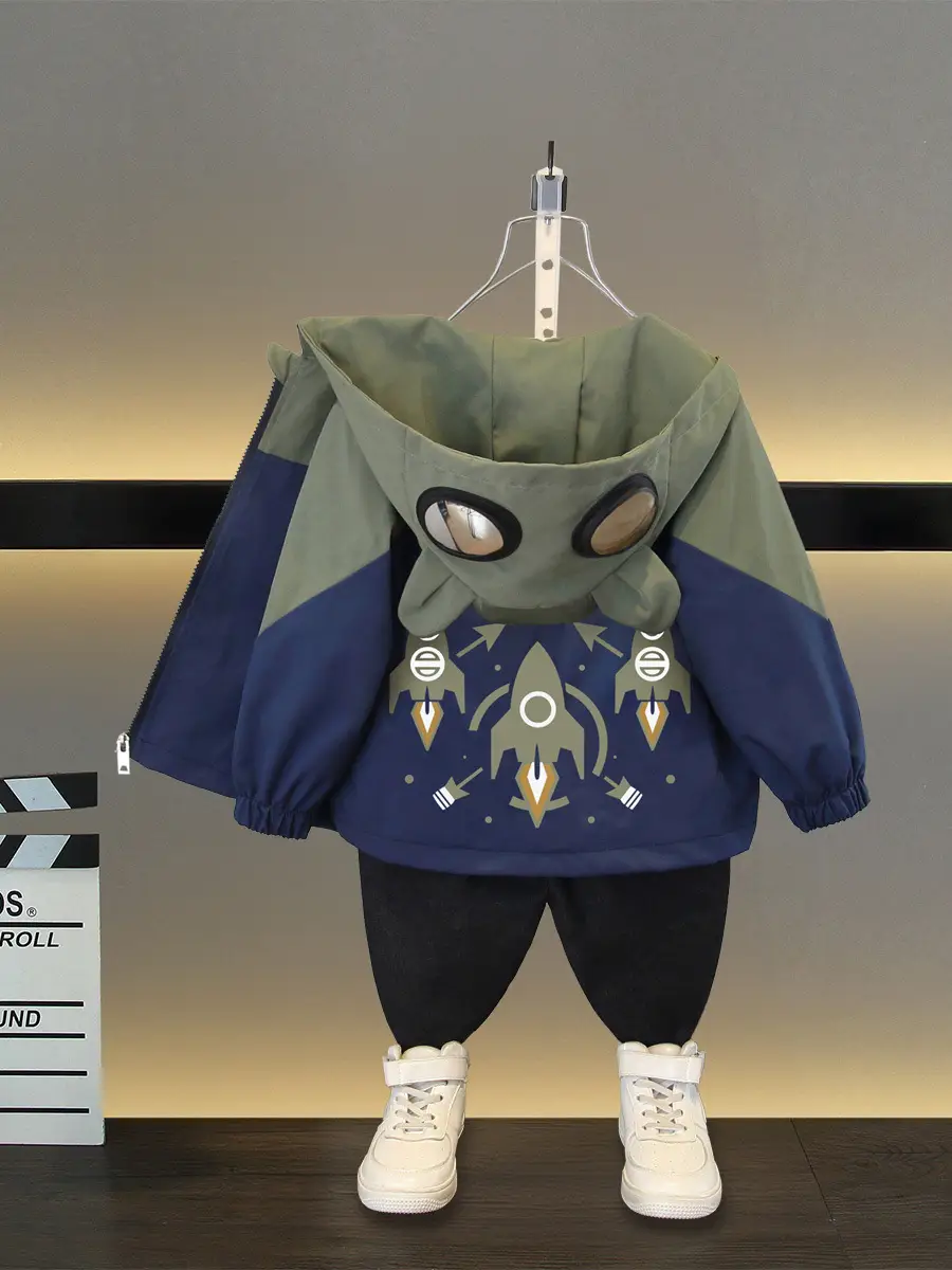 Kids Hooded Jacket Red Navy Blue Rocket Goggles