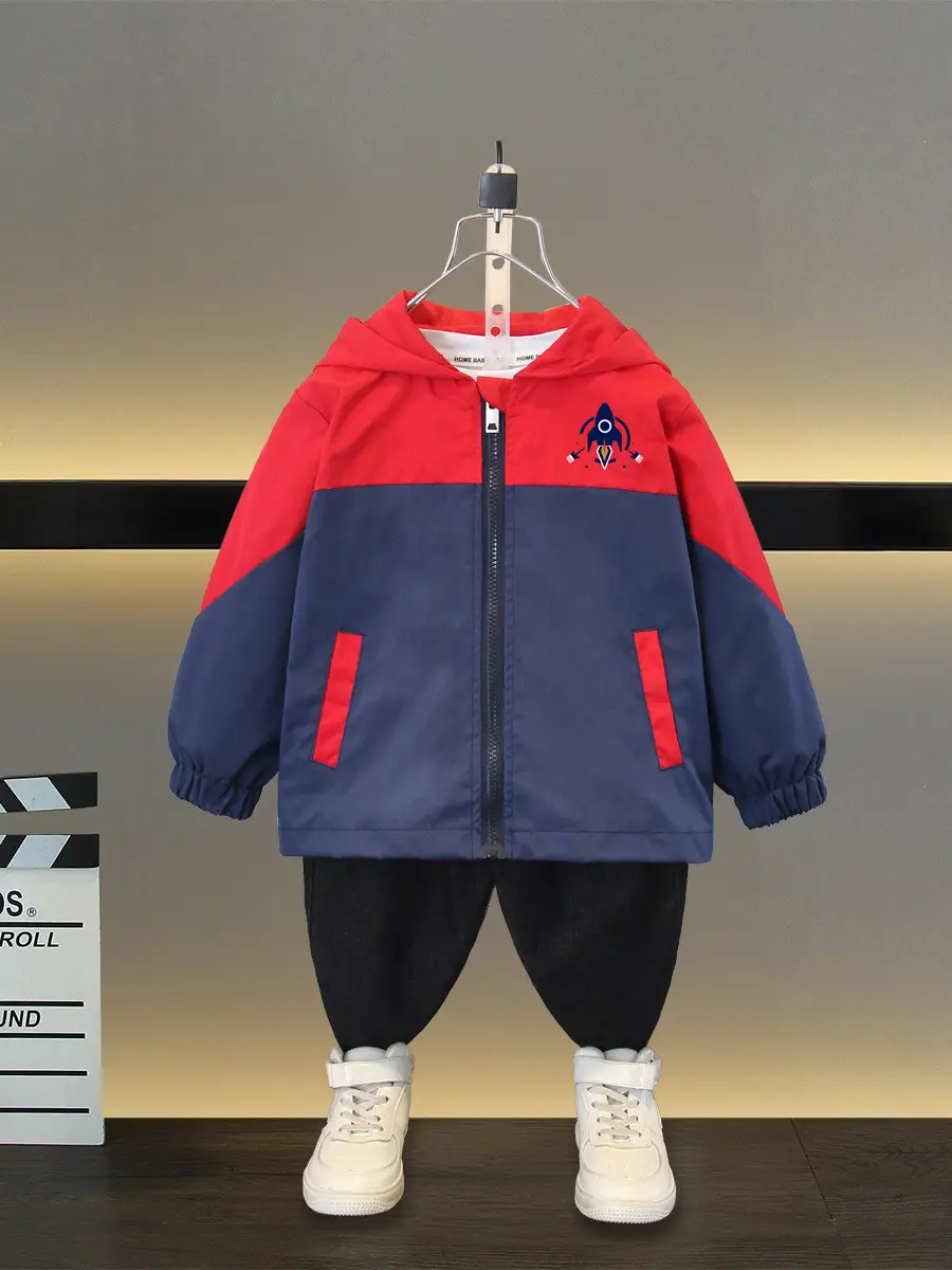 Kids Hooded Jacket Red Navy Blue Rocket Goggles