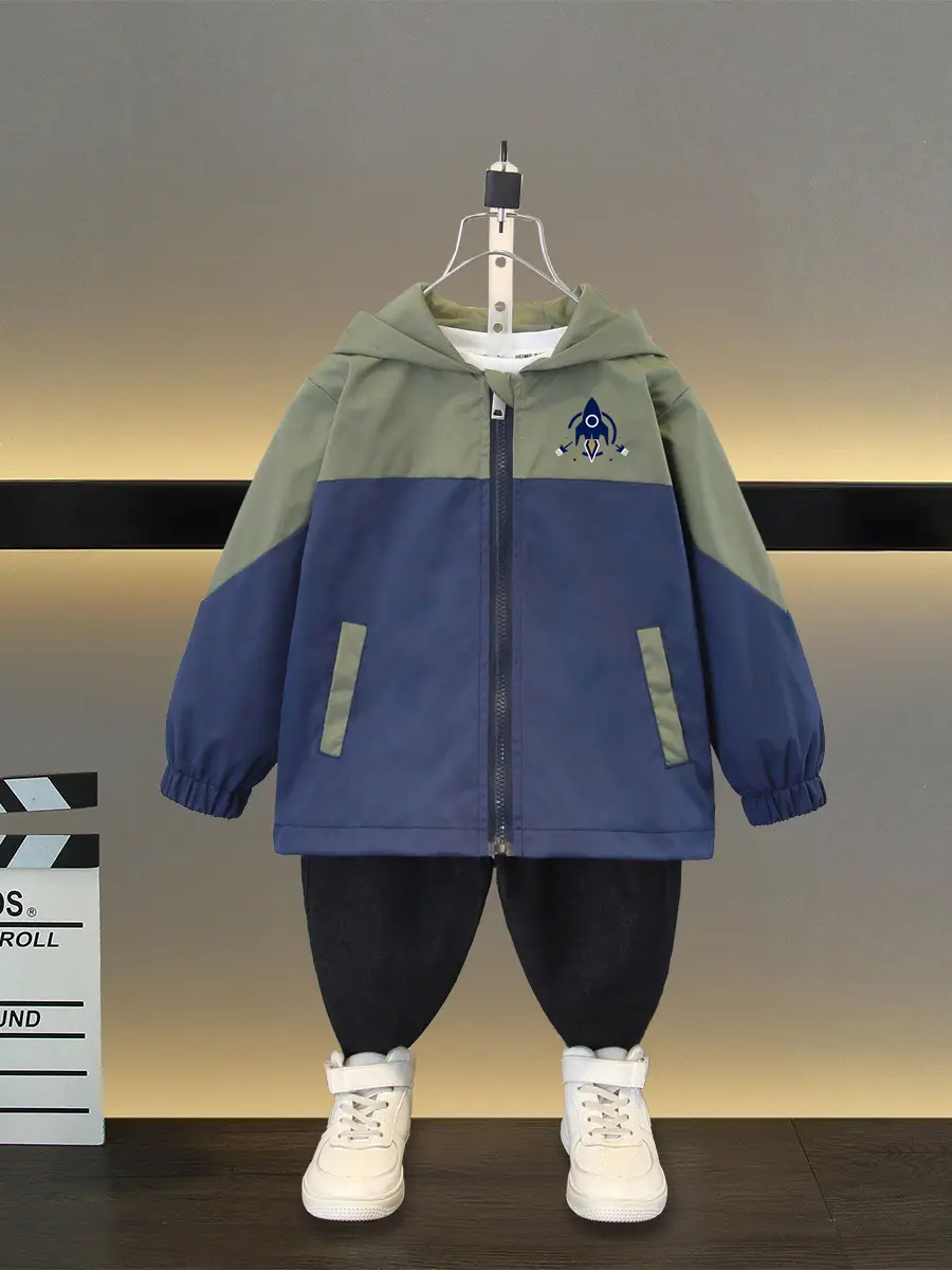 Kids Hooded Jacket Red Navy Blue Rocket Goggles