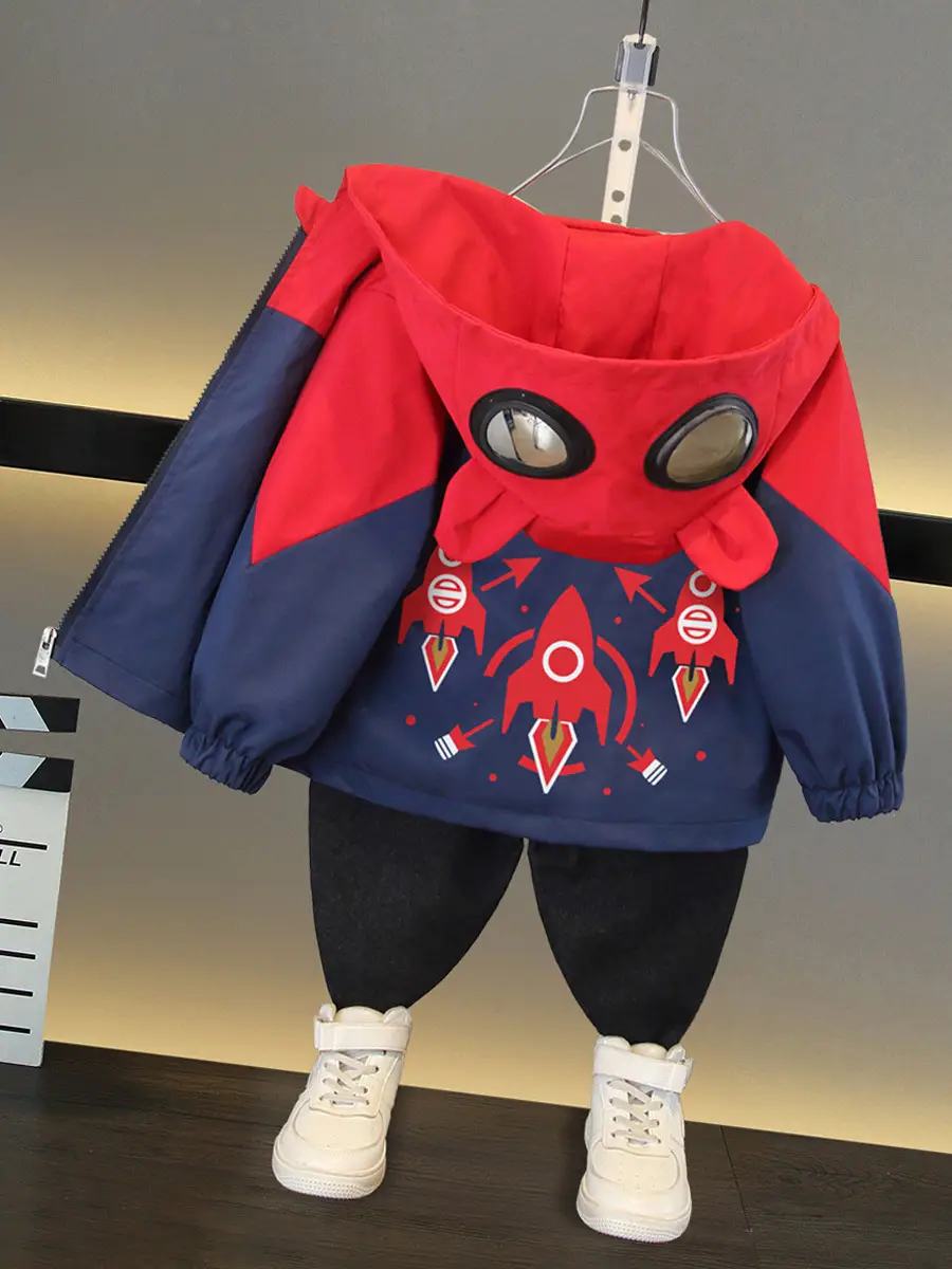 Kids Hooded Jacket Red Navy Blue Rocket Goggles
