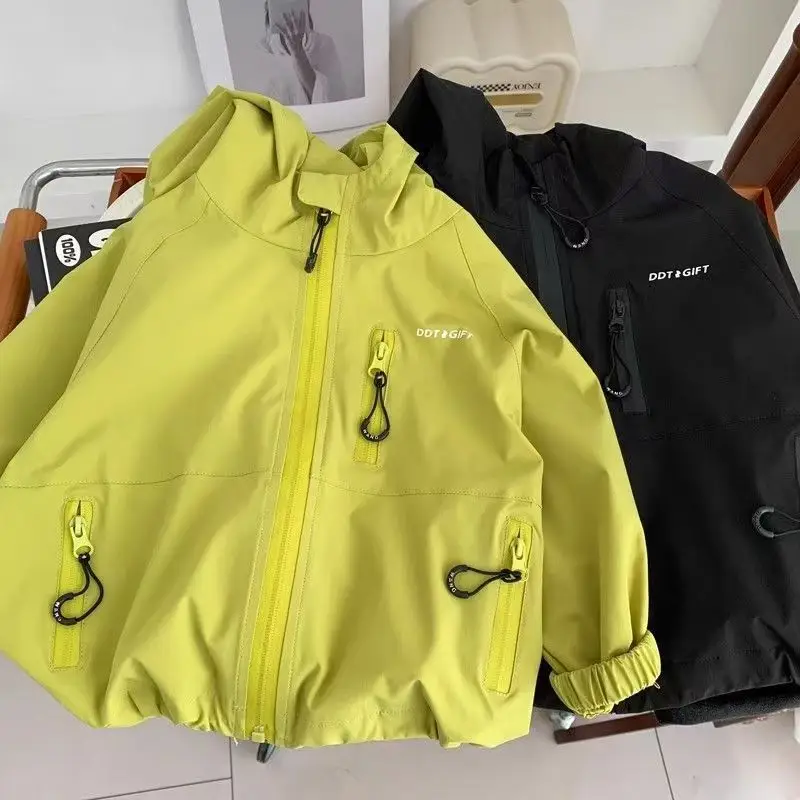 Boys Hooded Jacket Yellow Black Zipper Winter Warm