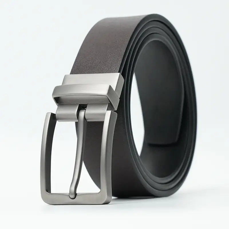 Men Leather Belt Black Matte Gun Rotating Pin Buckle
