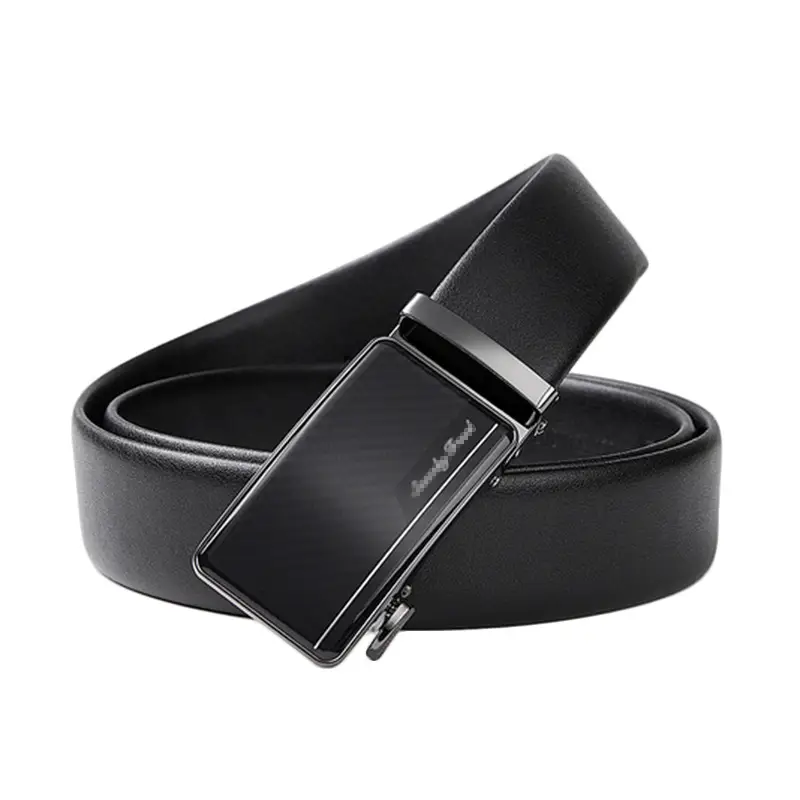 Men Automatic Buckle Belt Black Leather Business Casual