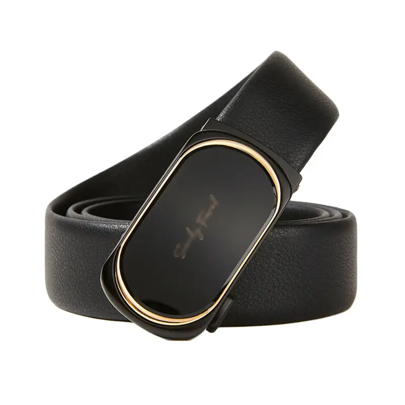 Men Black Leather Automatic Buckle Belt Business Casual