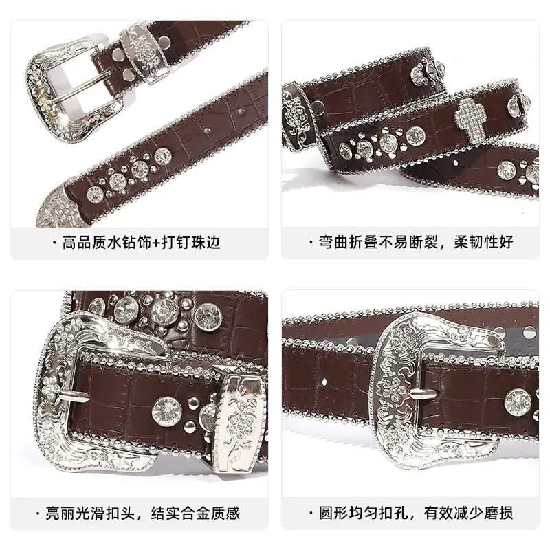Children's Cross Rhinestone Belt Black Alloy