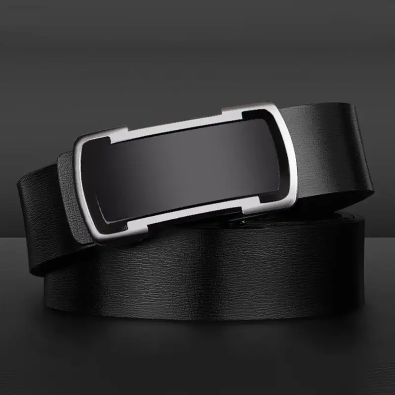 Men Black Cowhide Automatic Buckle Belt