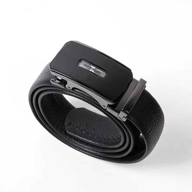 Men Black Leather Automatic Buckle Belt