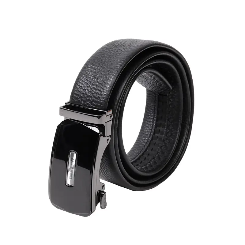 Men Black Leather Automatic Buckle Belt