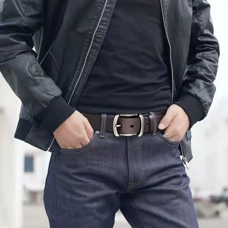 Men's Vintage Pin Buckle Cowhide Belt Brown