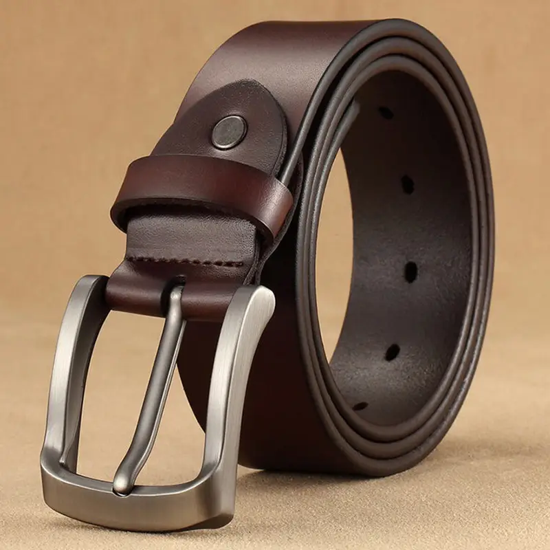 Men Retro Leather Belt Brown 110cm