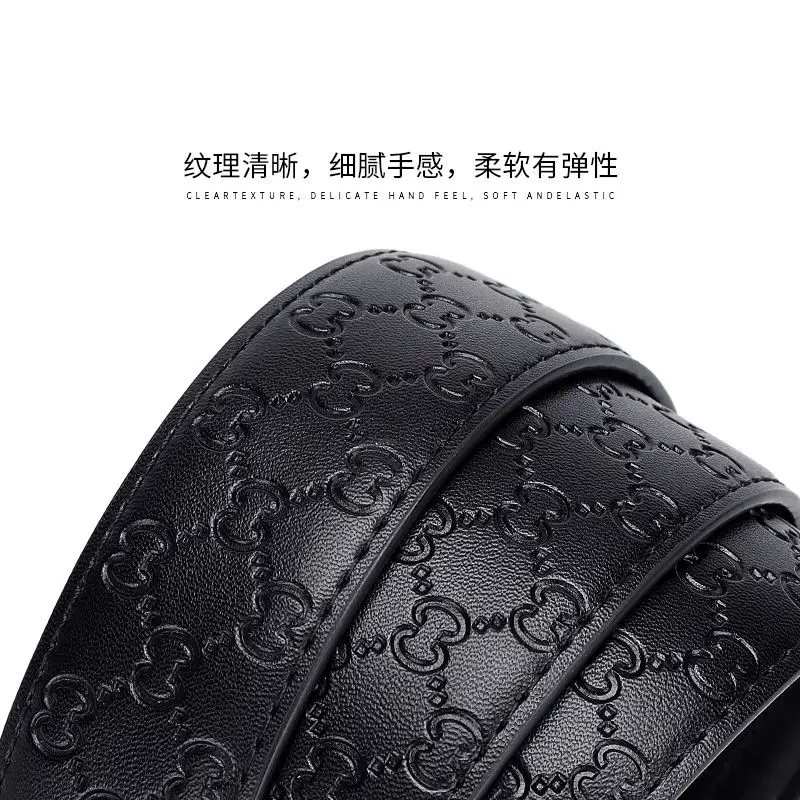 Men Black Embossed Automatic Belt Premium Cowhide Casual