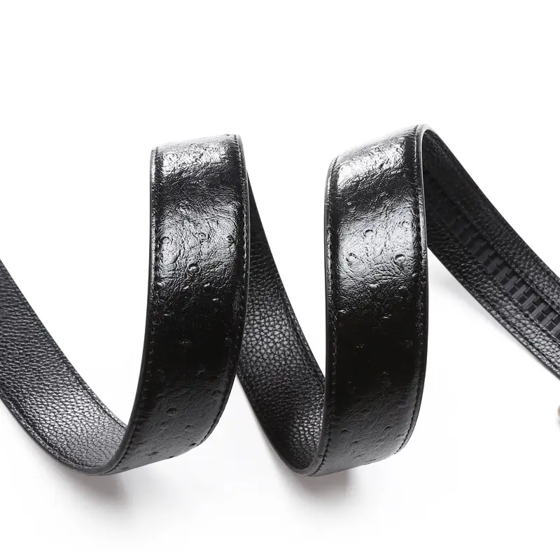 Men's Automatic Buckle Leather Belt Gold Brown Ostrich Pattern