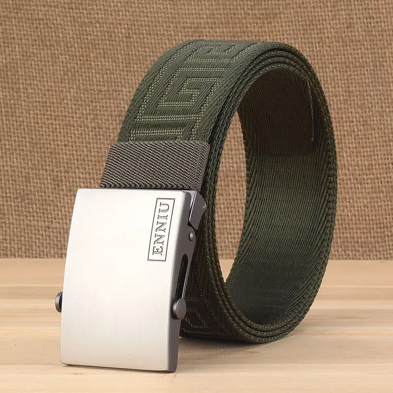 Men Nylon Canvas Belt Korean Buckle Navy Blue