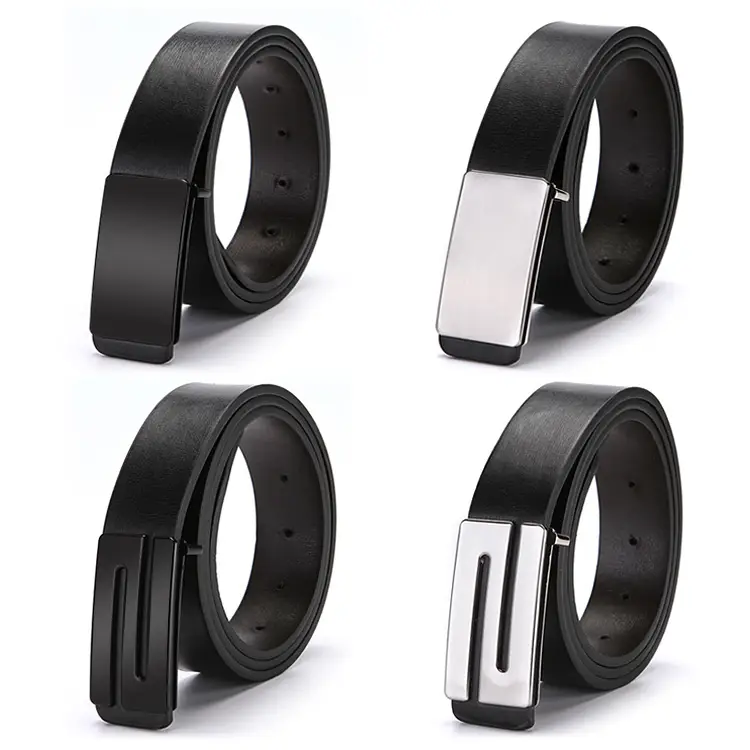 Men's Casual Leather Belt with Silver Buckle 120cm