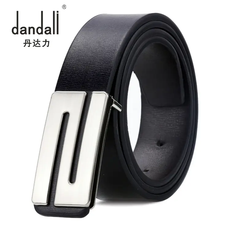 Men's Casual Leather Belt with Silver Buckle 120cm