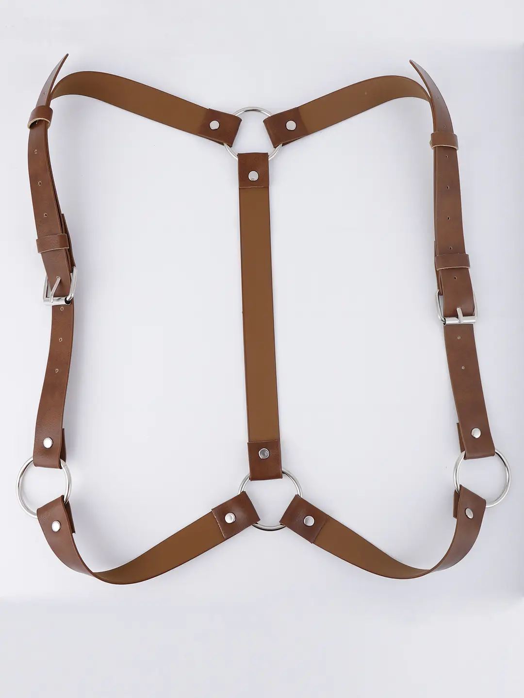 Men Black Leather Chest Strap Suspenders