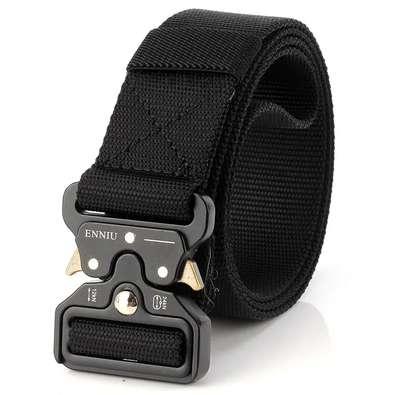 Men Tactical Nylon Belt with Snake Buckle Black