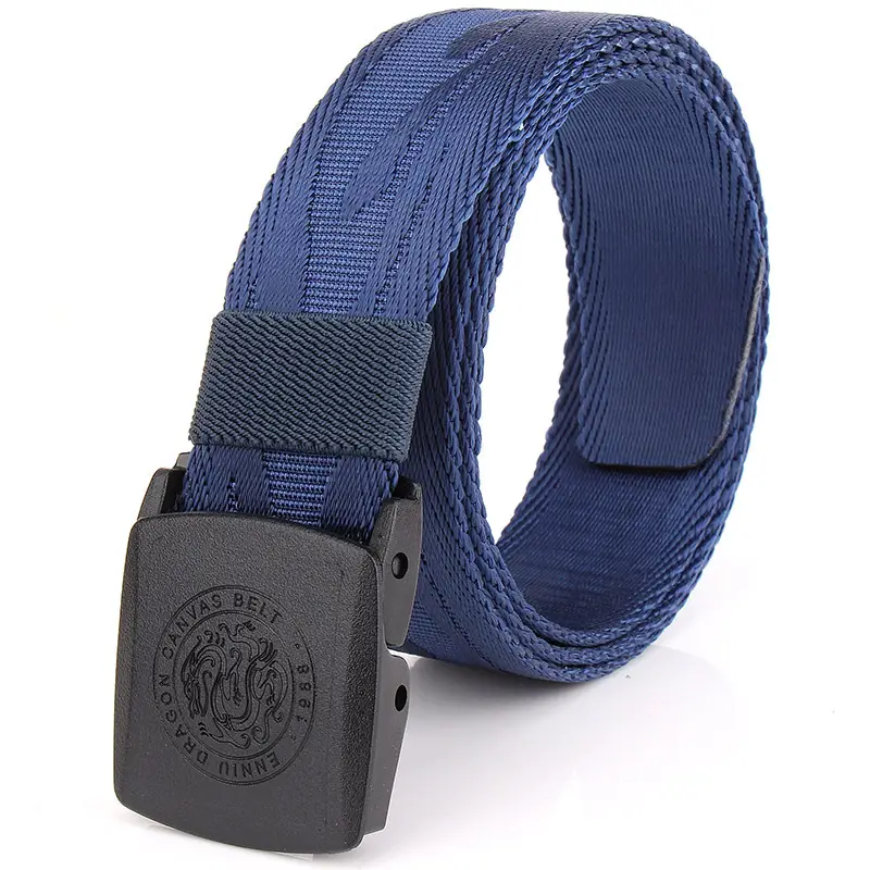 Men Dragon Canvas Belt Nylon Khaki 120cm