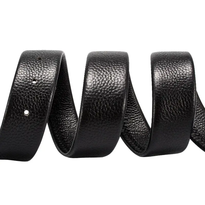 Men Genuine Leather Non-Slip Belt Black 3.3cm