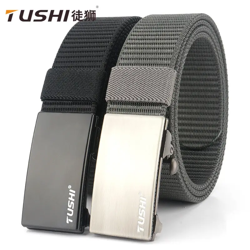 Men Nylon Automatic Buckle Belt Gray Black