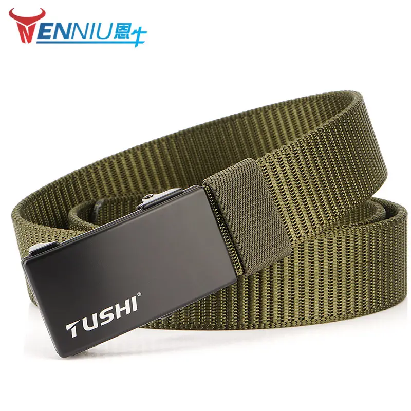 Men Olive Nylon Belt with Automatic Buckle