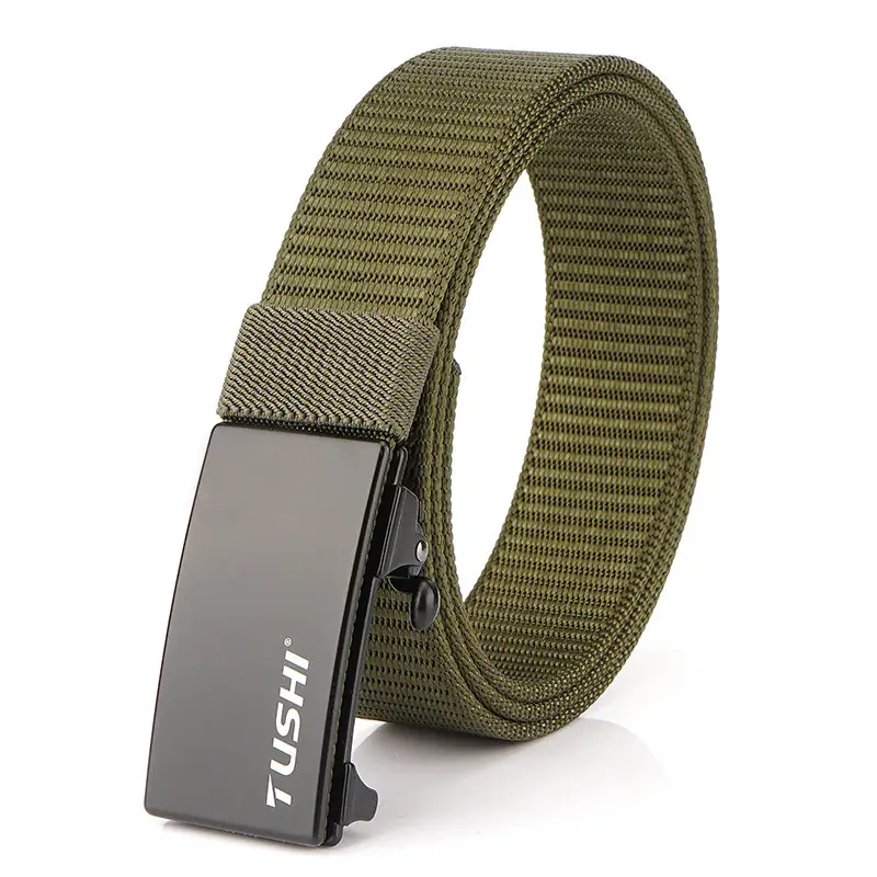 Men Olive Nylon Belt with Automatic Buckle