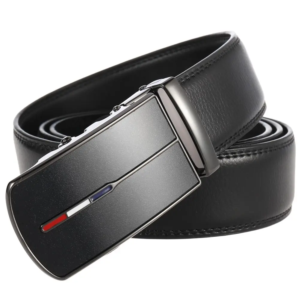 Men Black Leather Automatic Belt 100-135CM