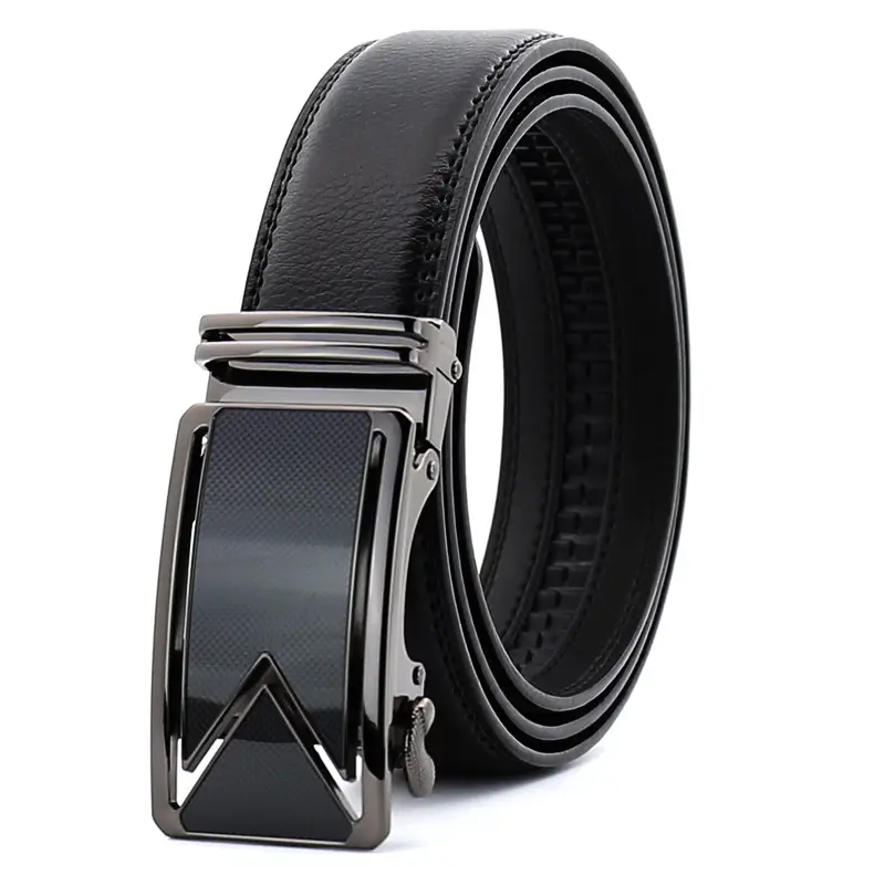Men's Black Cowhide Automatic Buckle Belt