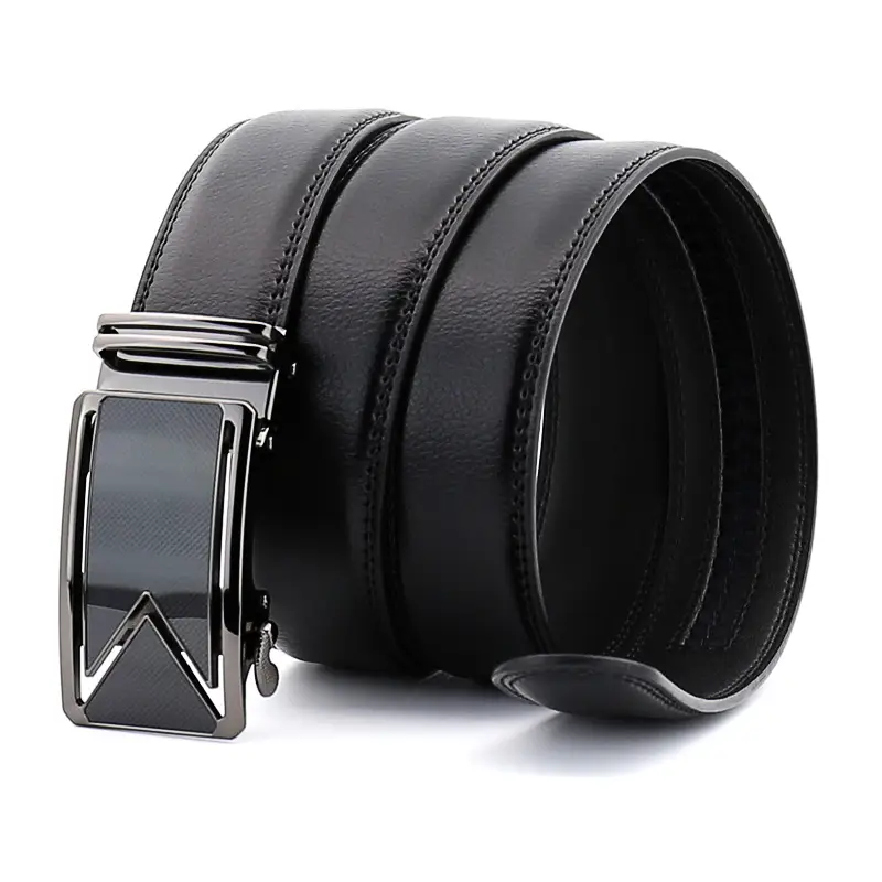 Men's Black Cowhide Automatic Buckle Belt