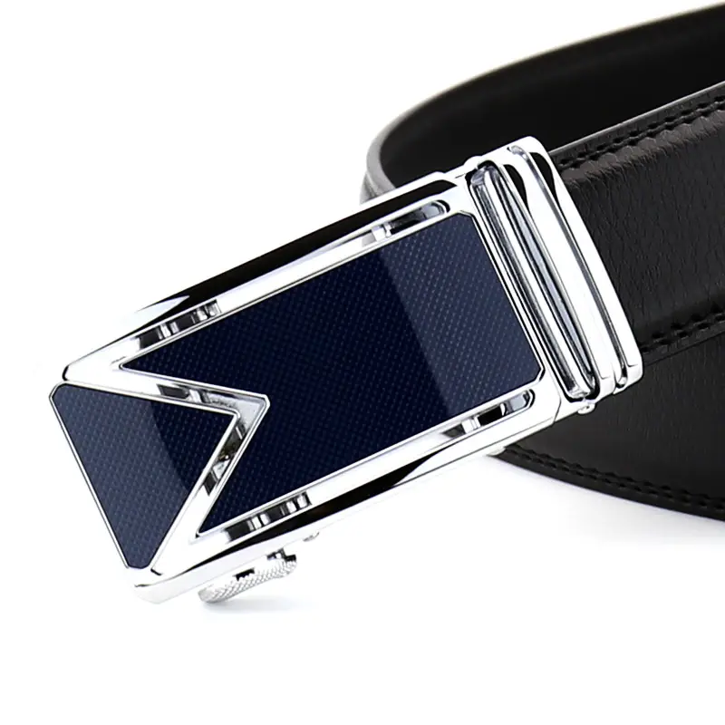 Men's Black Cowhide Automatic Buckle Belt
