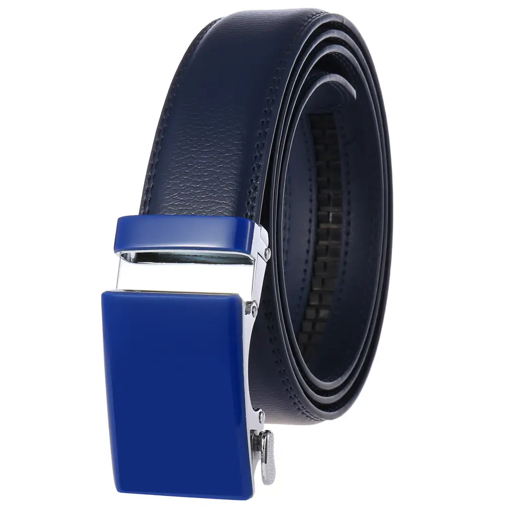 Men's Automatic Buckle Leather Belt Red Brown Blue White