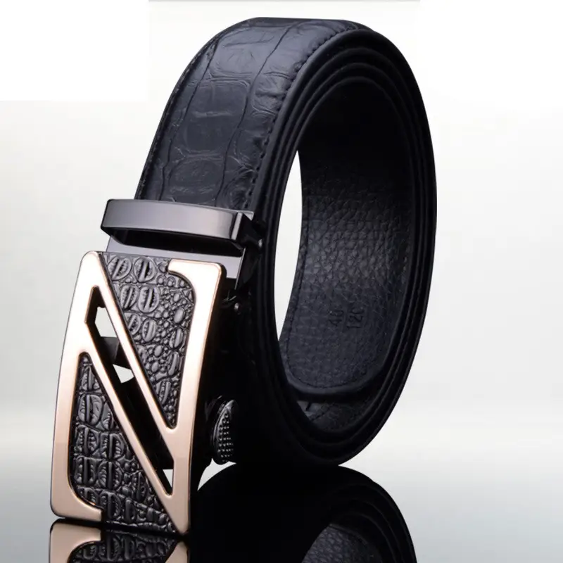 Men Genuine Leather Crocodile Belt Automatic Buckle