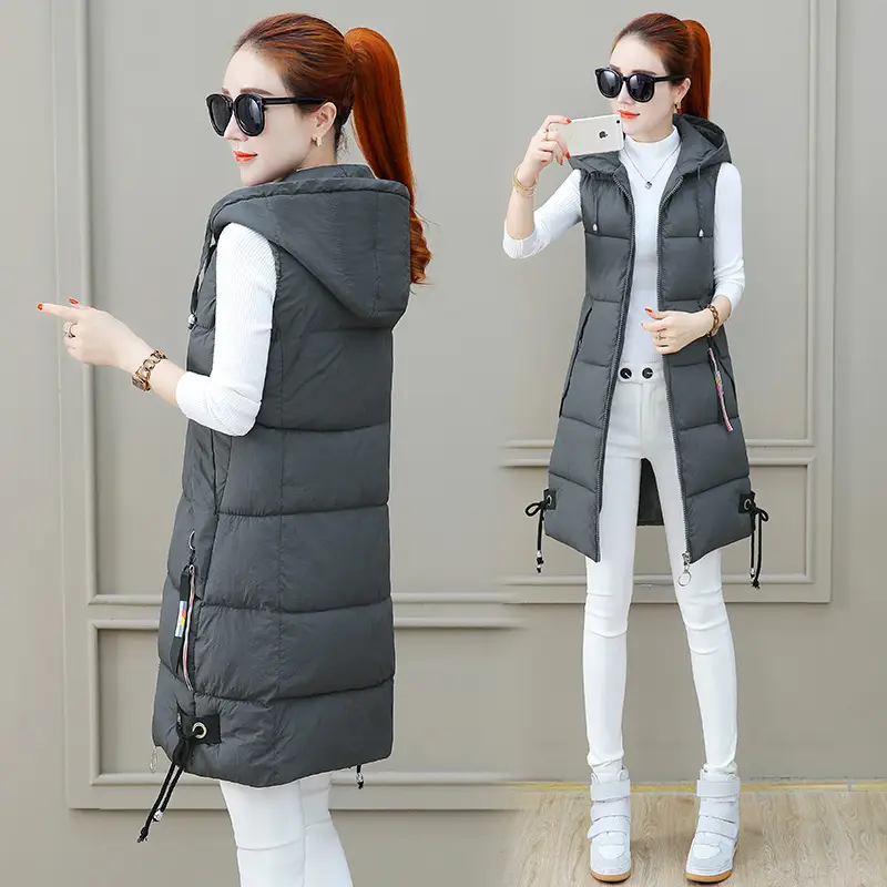 Women's Black Mid-Length Down Vest Jacket