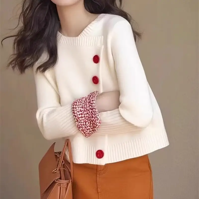 White Knitted Cardigan Coat for Women Winter Korean Style