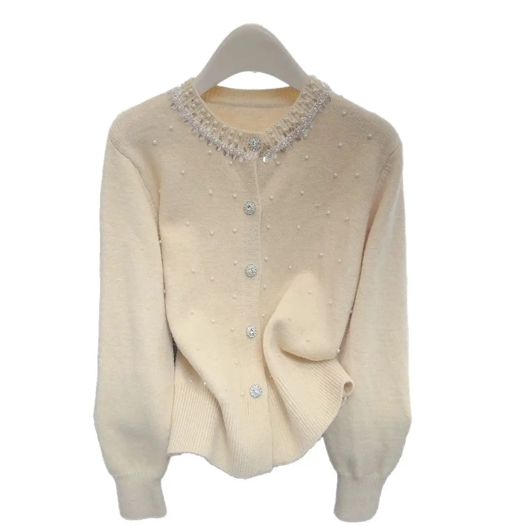 Women's Light Blue Pearl Embellished Cardigan