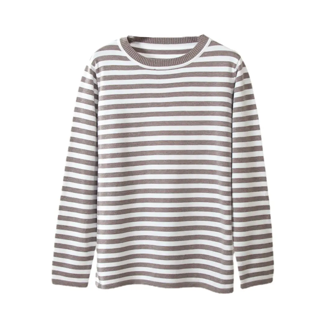 Women Striped Knitted Sweater Brown White Winter Retro