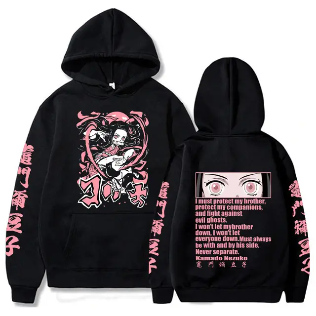 Men Demon Slayer Hoodie Black Anime Casual Sweatshirt
