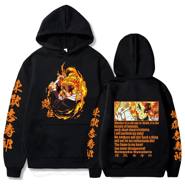 Men Demon Slayer Hoodie Black Anime Casual Sweatshirt